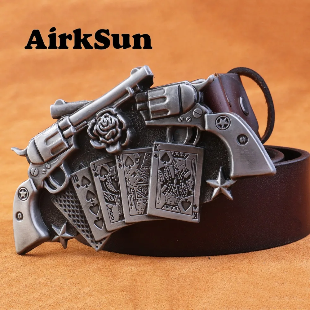 AirkSun2017 Punk Playing cards Buckle for men Cowskin Soild Mens belts luxury Genuine leather wide Big Size Belt Men Ceinture | Аксессуары