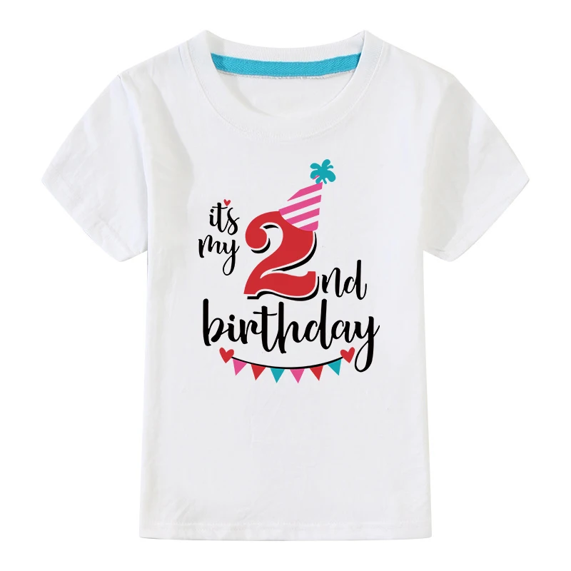White-02 Birthday Tshirts Girl Short Sleeve Girls 3rd Kids Birthday Shirts O-Neck Fashion Children Tees Shirt For 2 3 4 5 6 7 8 9 10 Year - Цвет: White-02