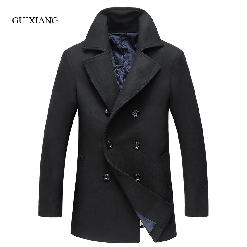 

2017 new autumn and winter style men woolen coat fashion business casual double breasted men's solid wool windbreaker jacket