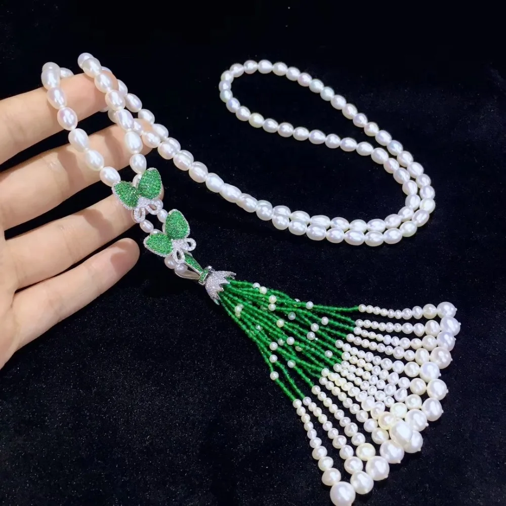 Длинное ожерелье из серебра 925 пробы с натуральным пресноводным жемчугом |