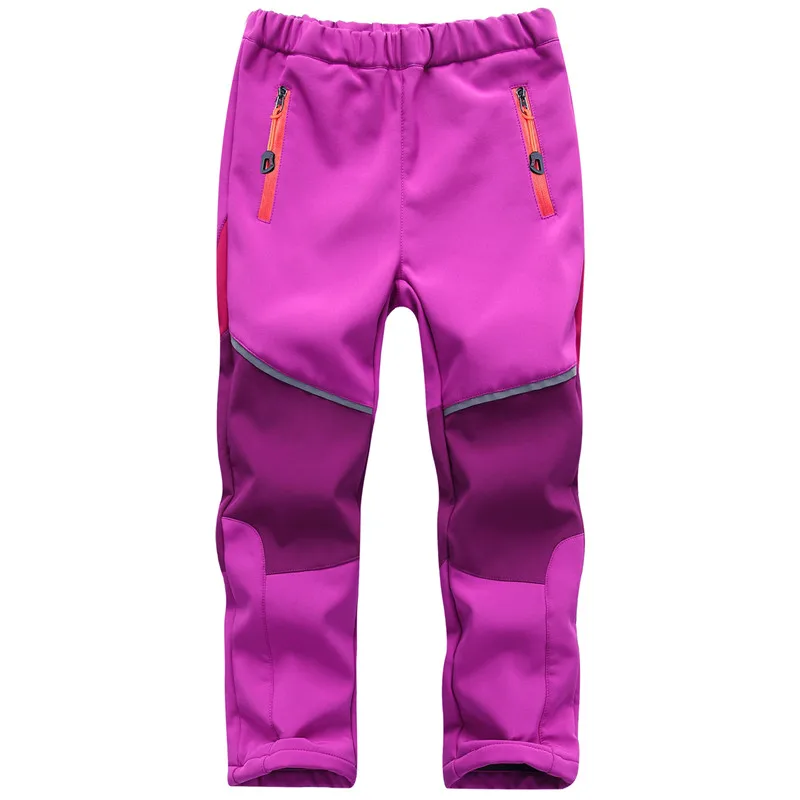 purple dark purple Осень-зима, Походные штаны для мальчиков и девочек, флисовые брюки для улицы, водонепроницаемые, ветрозащитные, термо штаны для кемпинга, лыжного альпинизма - Цвет: purple dark purple