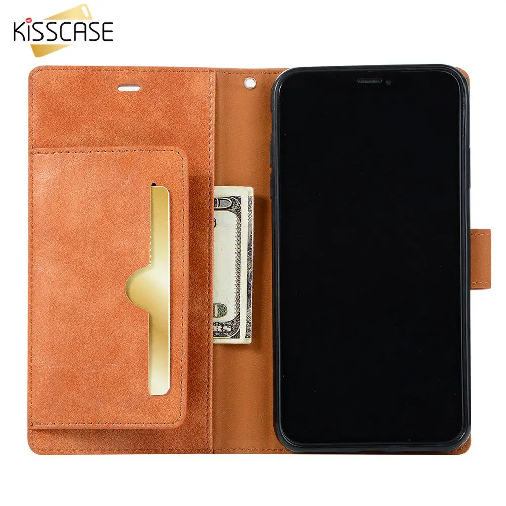 Роскошный кожаный чехол кошелек KISSCASE для IPhone X XS XR XSMAX винтажный бизнес iPhone 7 8 Plus 6 S