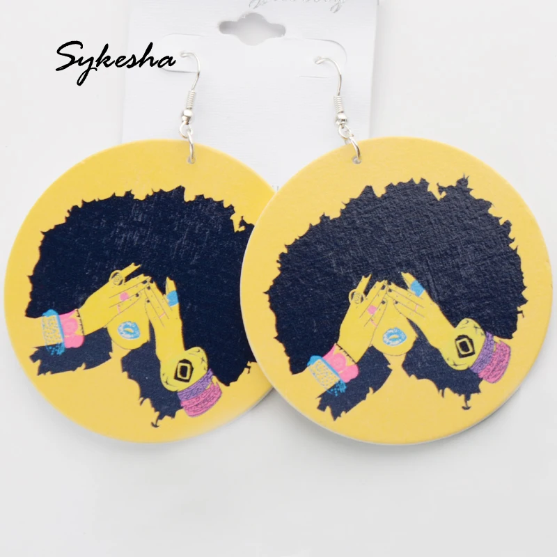  Hot New Yellow Wood Printed Round Africa Girl Tribal Statement Necklace African Wooden Hiphop Bohemia Jewelry Party Gift | Украшения и