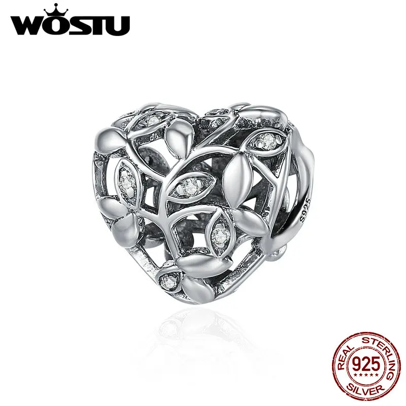 WOSTU горячая Распродажа настоящее 925 пробы Дерево листьев сердце Очаровательные