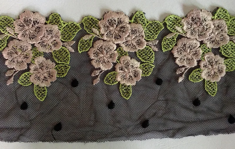 top quality 12.9cm wide dyed yarn embroidery lace trim nylon net base polyester XERY0817G | Дом и сад