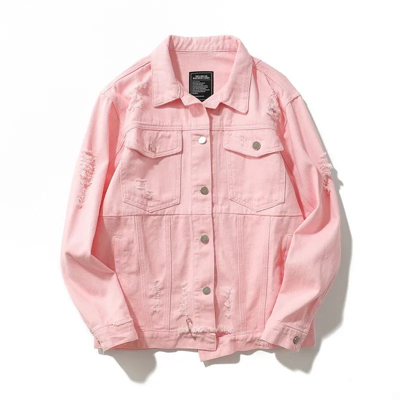 2019 мужские модные рваные джинсовые куртки с дырками для мужчин цвет розового