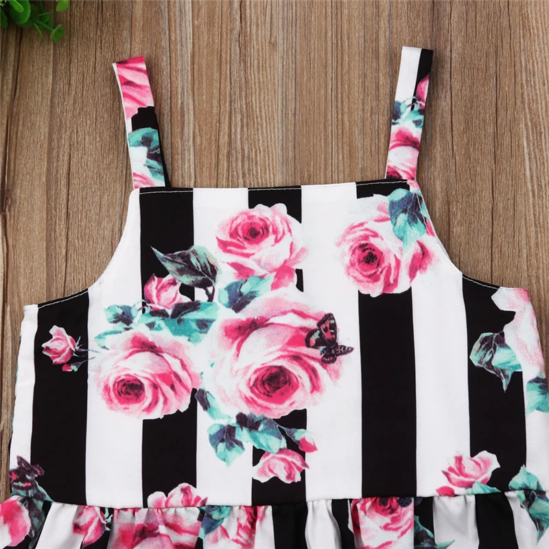 Детская одежда летняя для маленьких девочек топ в полоску с цветочным принтом и