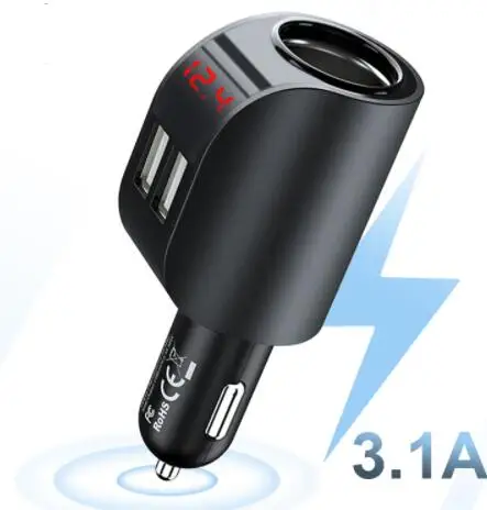 Черный 3.1A двойное USB Автомобильное зарядное устройство, зарядное устройство для мобильного телефона, 12-24 В, автомобильный прикуриватель, быстрая зарядка, адаптер с цифровым дисплеем - Название цвета: Черный