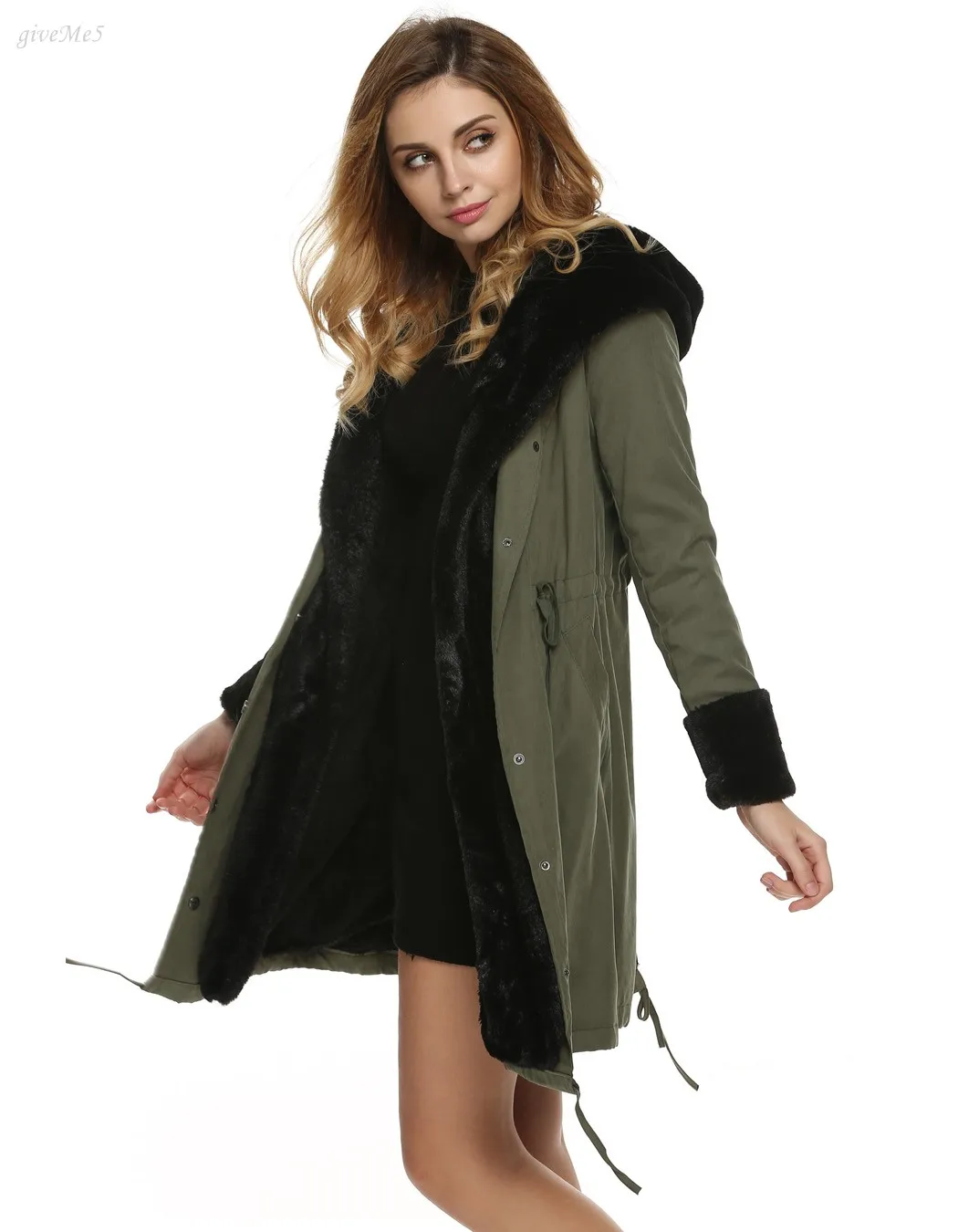 Роскошные Для женщин Искусственный мех пальто Повседневное капюшоном парка Дамы