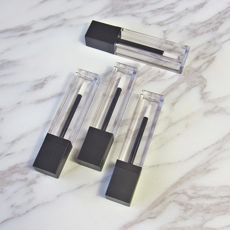 7ML Empty Plastic Clear Lip Gloss Tube with Frosted Black Square Cosmetic Liquid Lipstick/Lip Paint Oil Refillable Bottle | Красота и