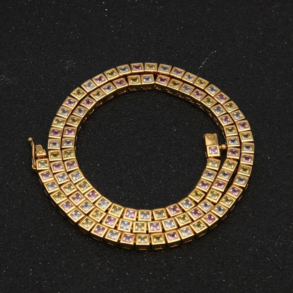 Украшения Uwin Bling сверкающие Квадратные Цветные CZ теннисные цепи ожерелья для