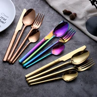 luxury 304 stainless steel tableware set rose gold silver black colorful dinnerware sets western food knife fork with gift box