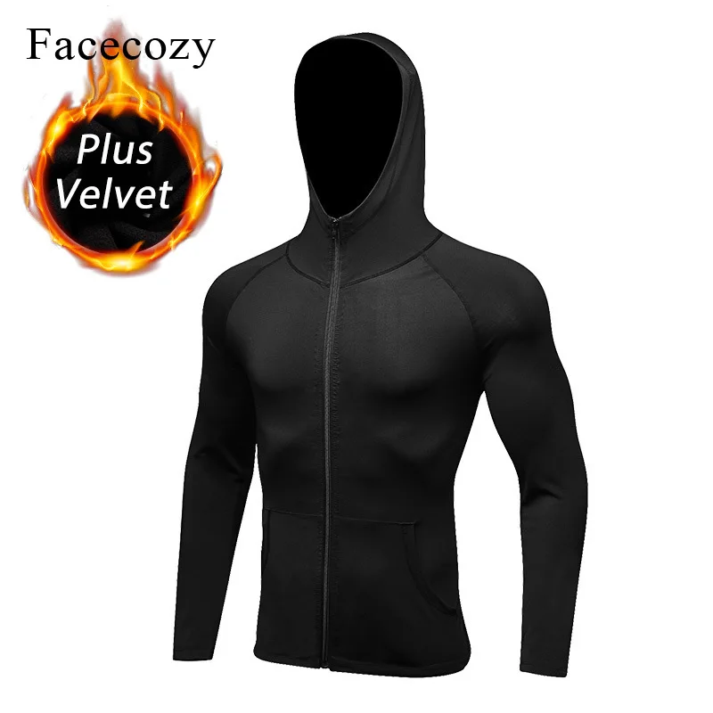 Facecozy, мужская новая куртка для тренировок, с капюшоном, для бега, фитнеса, плотные дышащие куртки, для йоги, быстросохнущая спортивная одежда, топ для активного отдыха