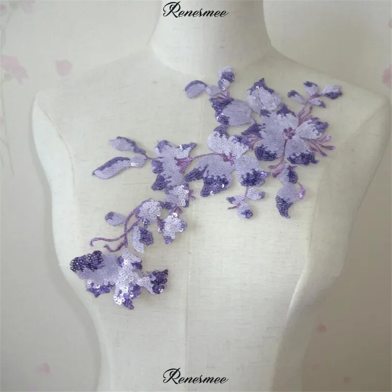 2 шт. фиолетовые блестки с кружевной аппликацией отделка для свадебной одежды