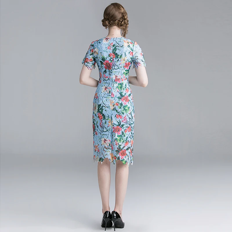 Женское винтажное платье футляр HAMALIEL Голубое Кружевное Платье с цветочным