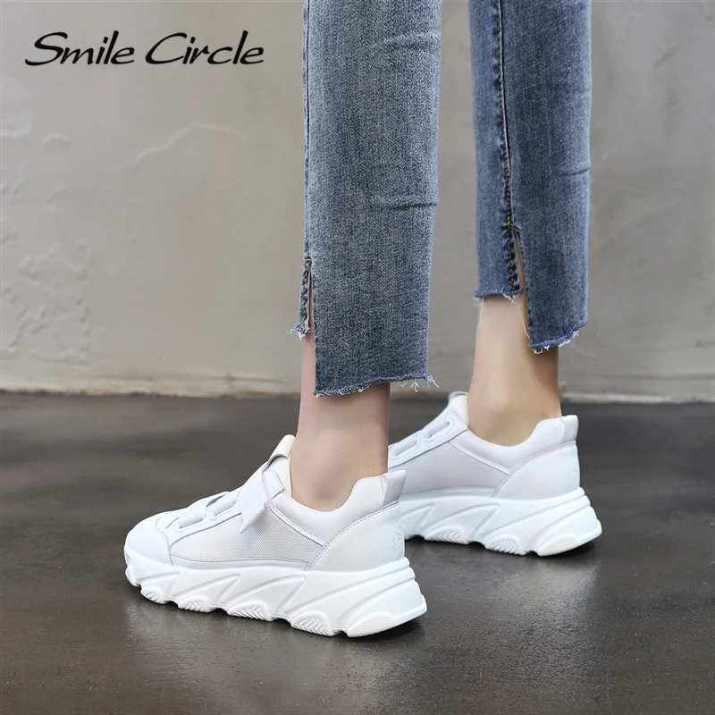 Smile Circle/2019 г. весенняя обувь на массивном каблуке женские кроссовки плоская