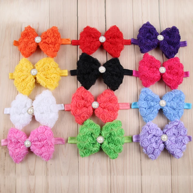 Детская большая повязка на голову с бантом и цветком розы | одежда обувь