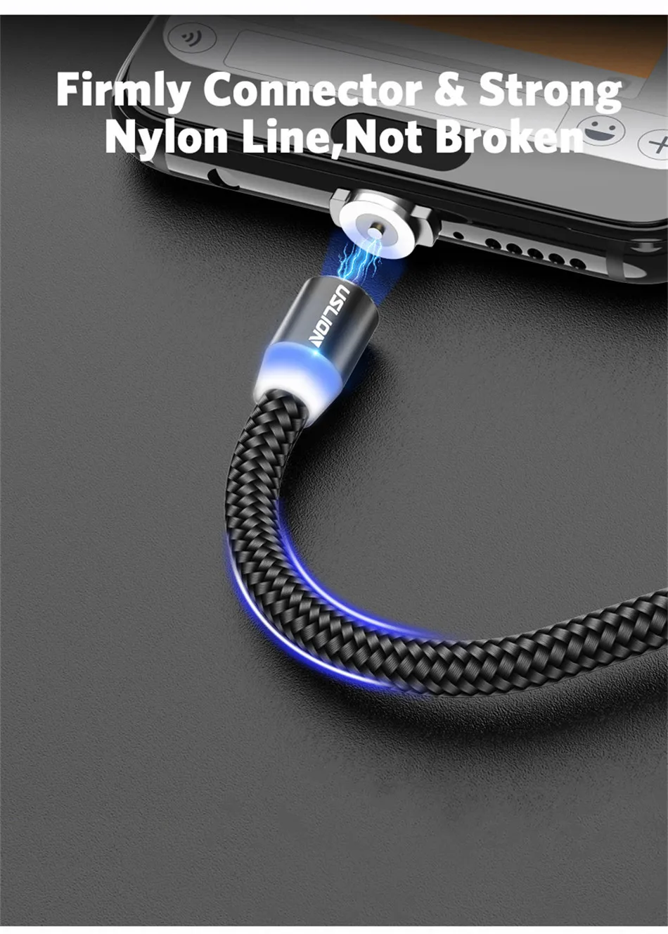 Магнитный светодиодный кабель USLION type C Micro usb для зарядки iPhone XS MAX, магнитное зарядное устройство USB C, кабель для samsung huawei Xiaomi