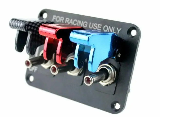 3 color DC12V 20A Toggle Switch Panel Carbon Fiber& Red& Blue Racing Car Switch Panel for Racing Car with cable - Цвет: 3 color