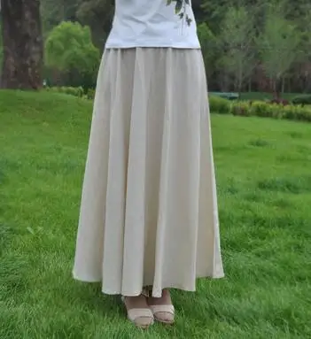 Beige Skirt 15 цветов длинная юбка для женщин Весна Лето Повседневная Эластичная талия большой маятник линия пляж Saias женская льняная хлопковая юбка - Цвет: Beige Skirt