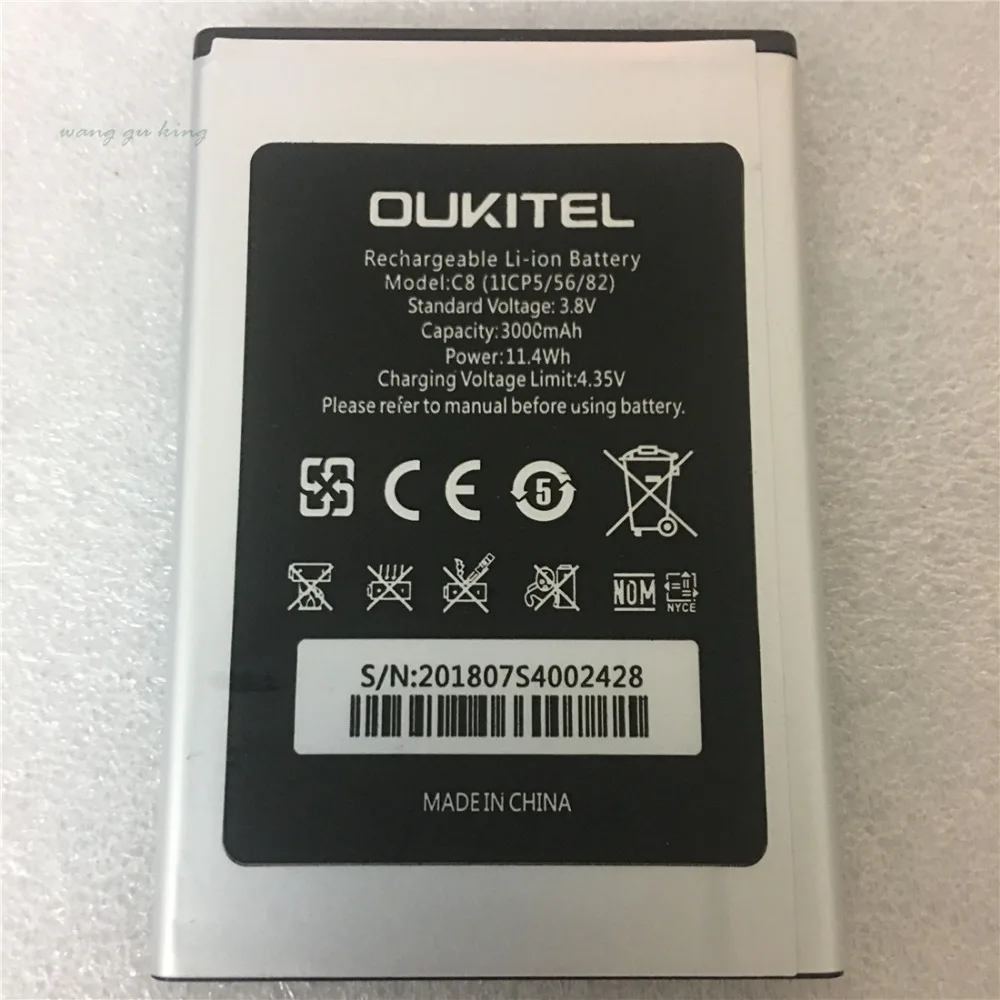 100% Оригинальный 5 дюймовый аккумулятор Oukitel C8 реальный резервный 3000 мАч замена