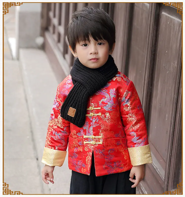 Tang Cheongsam с длинным рукавом свободного кроя пальто синий год костюмы для детей мальчик китайский Qipao дети Китайский Стиль зимнее пальто