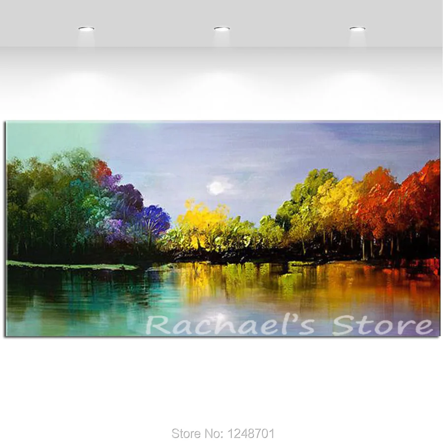 Ручная роспись абстрактные Масляные картины на холсте бирюзовый цвет дерево