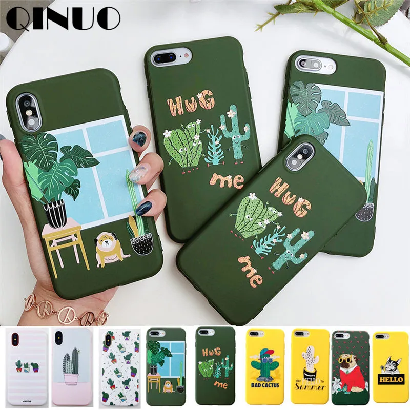 Рельефный чехол QINUO с тропическими растениями для iPhone X XS Max XR милый мягкий матовый