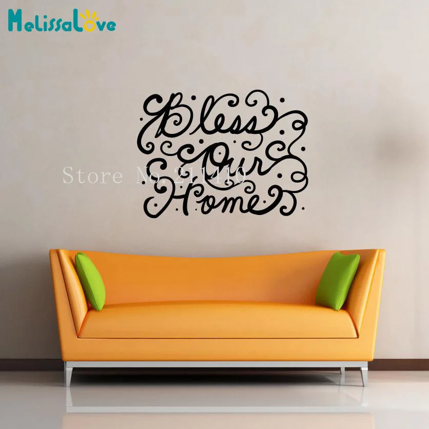 

New Vinyl Wall Sticker Bless Our Home Decals Home Decor For Living Room Bedroom Family 3D Self-adhesive Art Murals YY931