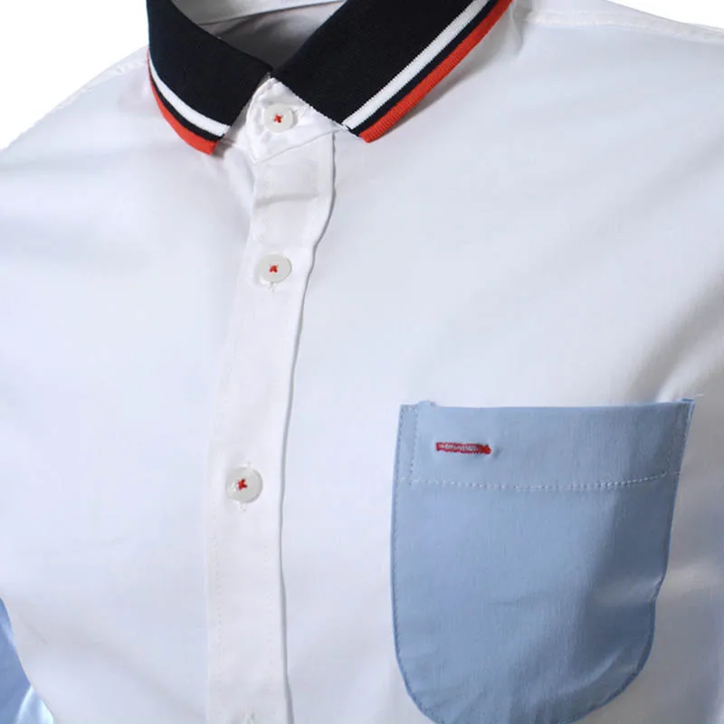 Fashion England style pocket sleeve patchwork design yong men's shirts M-2XL man slim fit full Cool boy clothing wholesale | Мужская
