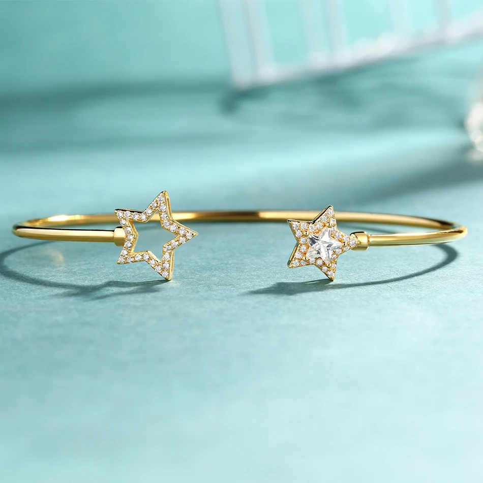 ALLNOEL,, твердый, 925 пробы, серебряный, роскошный браслет для женщин, 14 K, золото, регулируемый, циркон, бриллиант, драгоценный камень, ювелирное изделие, звезда, браслет