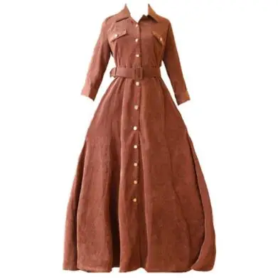 Женское винтажное платье на осень и зиму цвета хаки Longo Vestidos, женское платье с отложным воротником и рукавом 3/4, вельветовое платье-рубашка с карманами S-XL - Цвет: 3 4 Sleeve