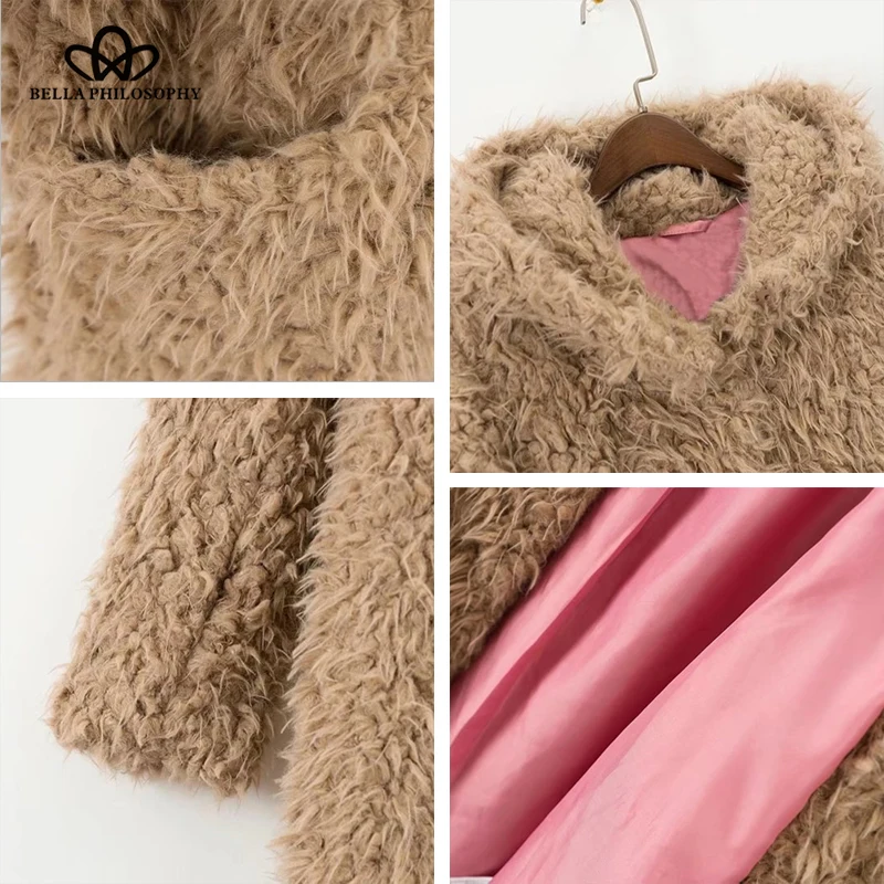 

Bella Philosophy 2018 Autumn Faux Fur Women Casual Coat Fashion Long Sleeves Female Fashion Slim Fur outwears jacket for Women