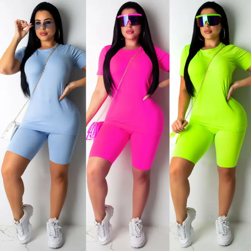 

Hot Sell Well 2Pcs Women Tracksuits Short Sleeves Crop Top Jogging Short Pants Sports Suit Outfit Set Casual New Workout Clothes