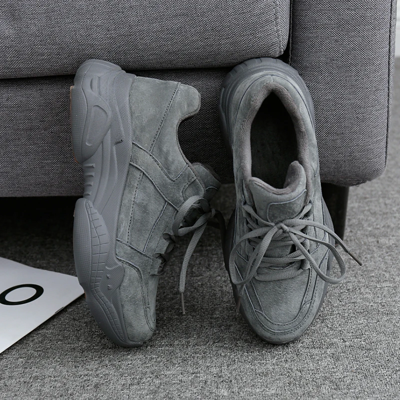 Новинка 2018 года женские кроссовки на платформе из натуральной кожи модные черные