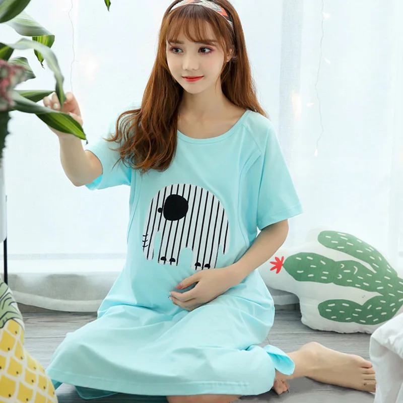 Летнее платье с принтом для беременных пижамы Грудное вскармливание Ночная