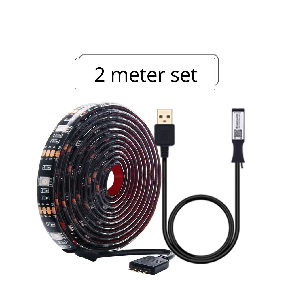 2m set Светодиодная лента RGB с подсветкой для телевизора, 5050, водонепроницаемая, 5 В, USB, светодиодный, Ленточное освещение с приложением, Bluetooth, контроллер для ТВ, ПК, монитора, Декор - Испускаемый цвет: 2m set