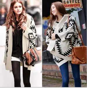 Aztec Knit Womens Cardigans Batwing Sleeve Stripe Cardigan Black Vintage Pop Style Geometric Sweater 3 colors available |