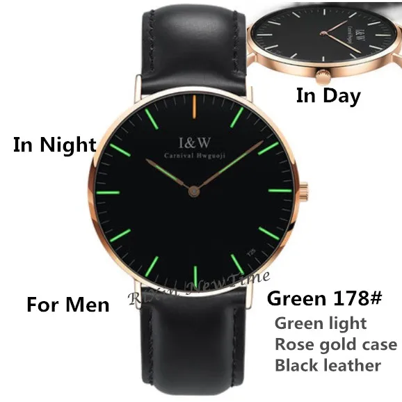 Green 178 gold men Карнавальный роскошный бренд Тритий Светящиеся кварцевые часы мужские модные повседневные военные wo Мужские часы с кожаным ремешком часы для девочек saati uhr - Цвет: Green 178 gold men