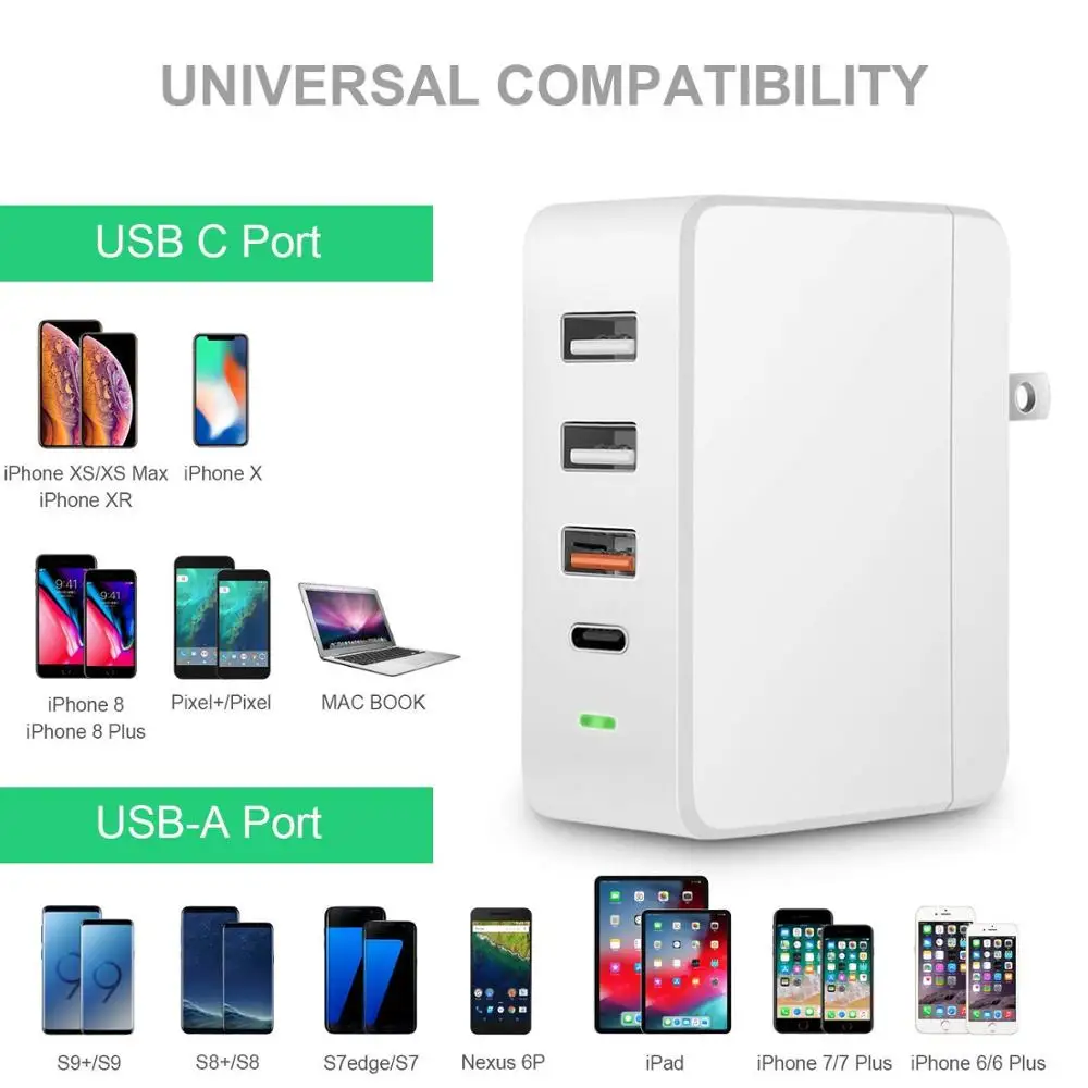 Настенное зарядное устройство USB C с 4 портами 50 Вт адаптер зарядного устройства PD