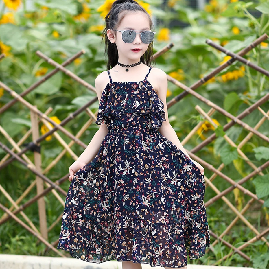 Girls Sarafans Sundress Summer Clothes For Teenage Bohemia Flower Dress 8 10 12 14 Year Kids | Детская одежда и обувь