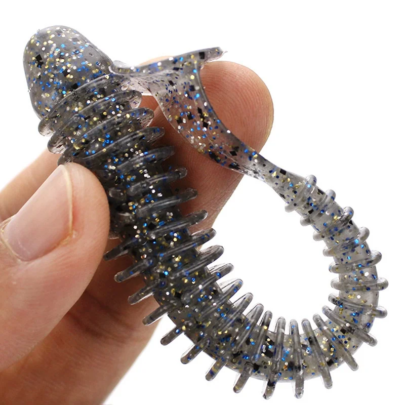 Artificial Bait Jig Mold Hook Box Set T Shape Tail False Worm Soft Lure Fishing Accessories 5 pcs fishing bait + 2 pc hook | Спорт и