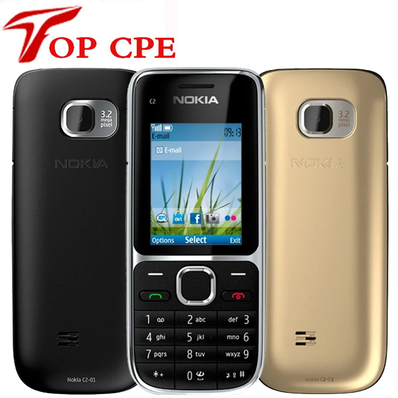 Разблокированный Nokia C2 C2-01 3.2MP 2," английский/русский/Иврит Клавиатура одноядерный черный/золотой 2G 3g мобильный телефон