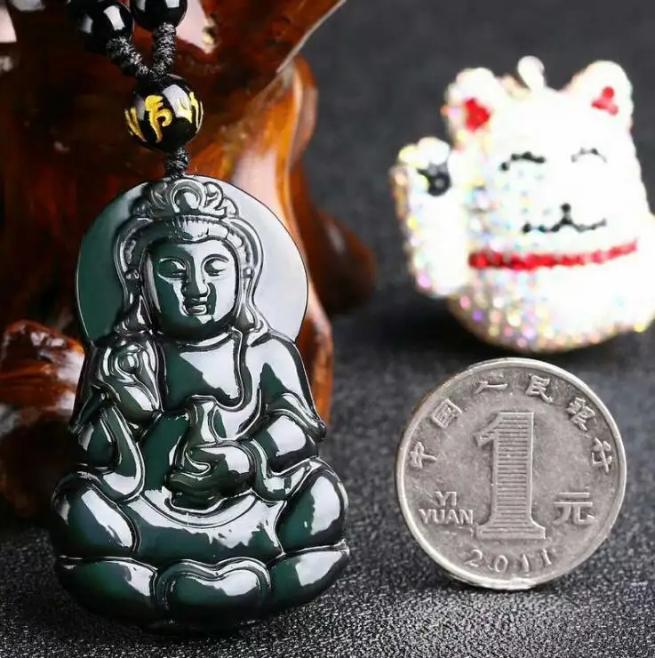 

Natural rainbow obsidian vase guanyin pendant for fortune and evil male protection guanyin bodhisattva necklace