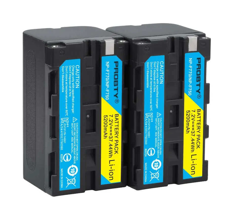 2 Pcs Battery 5200 мА/ч, NP-F770 NP-F750 NP F770 np f750 NPF770 750 батареи+ светодиодный USB Зарядное устройство для sony NP-F550 NP-F770 NP-F750 F960 F970 - Цвет: 2 Pcs Battery