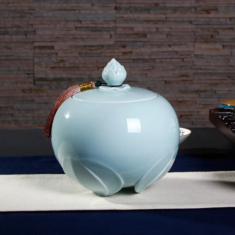 Короткие синие фарфоровые чайные банки чайная посуда Puer Oolong герметичная емкость