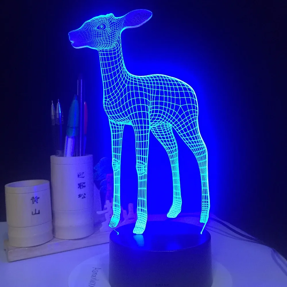3D светодиодный светильник USB милый маленький олень 7 Красочные ночной Светильник