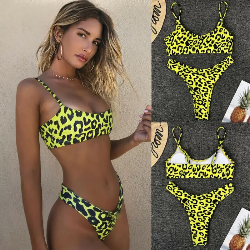 

Women Sexy Leopard Bikini Set Push-up UnPadded Bra Swimsuit Triangle Bather Set