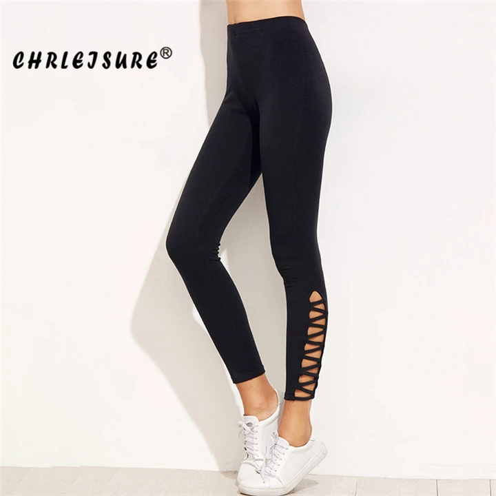 CHRLEISURE эластичные леггинсы Женские однотонные леггинсы для фитнеса тренировок брюки женские модные уличные полые леггинсы