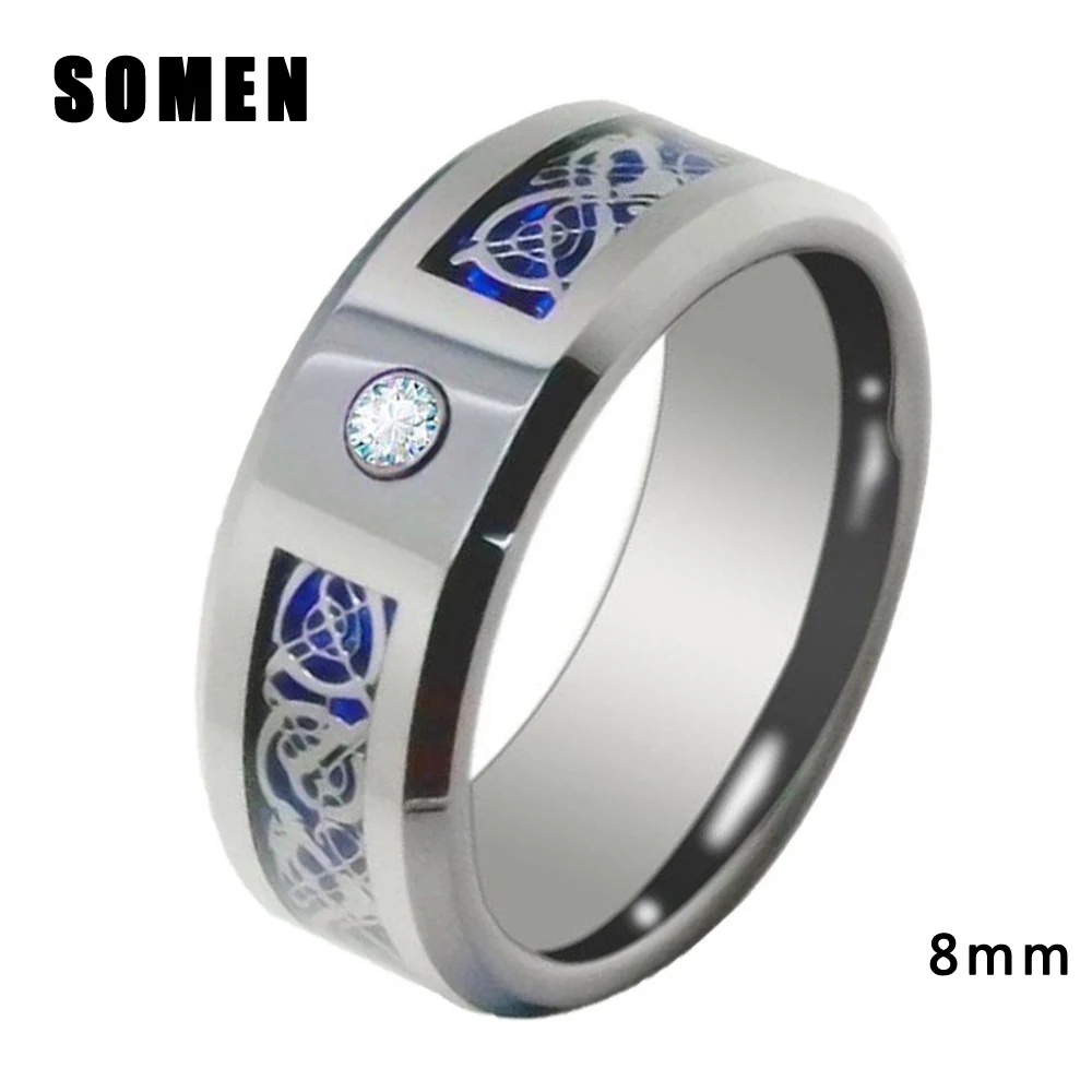 8 мм кубический цирконий вольфрамовое кольцо синий карбоновый кельтский Дракон
